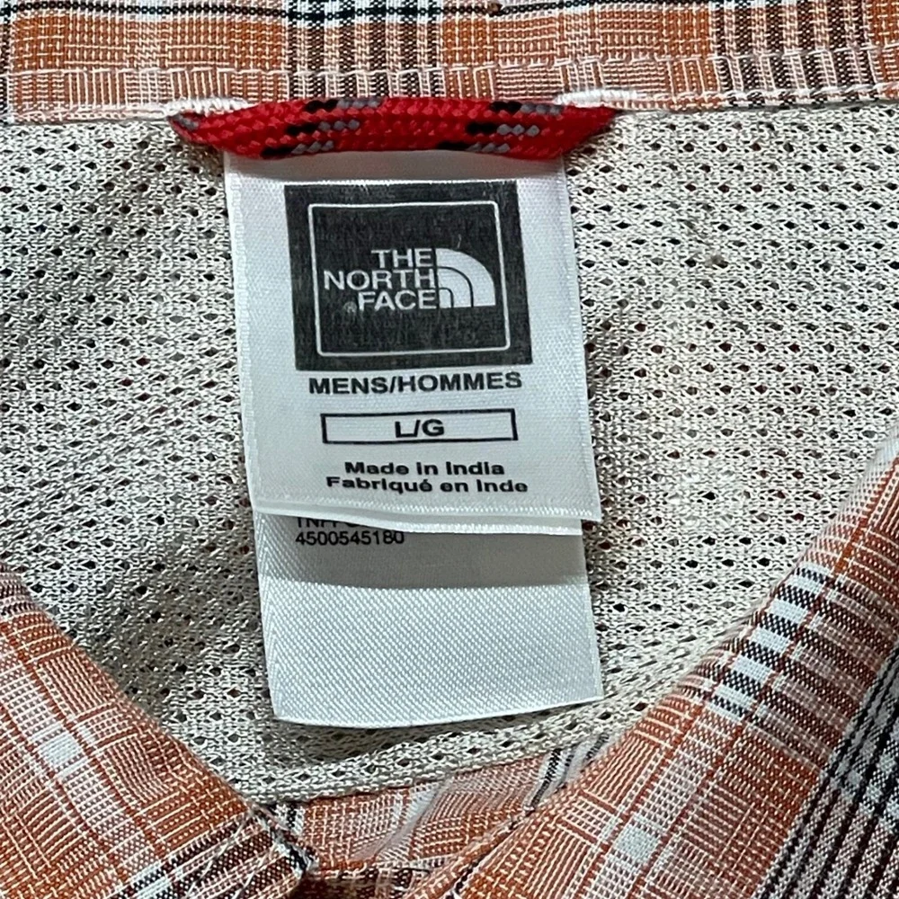The North Face‎ Mens Orange Plaid Short Sleeve Hiking Button Up Shirt Large